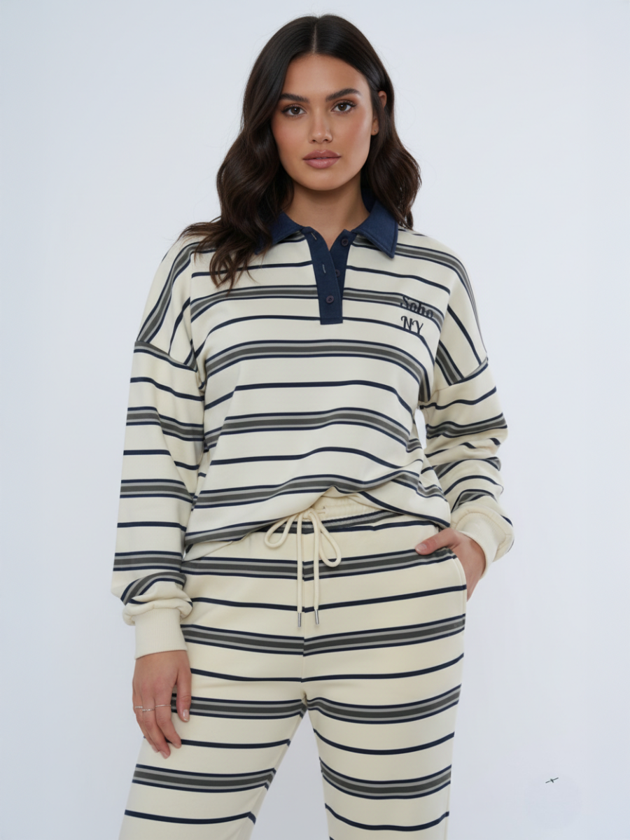 Soho NY Embroidered Rugby Collar Sweatshirt & Trouser Set