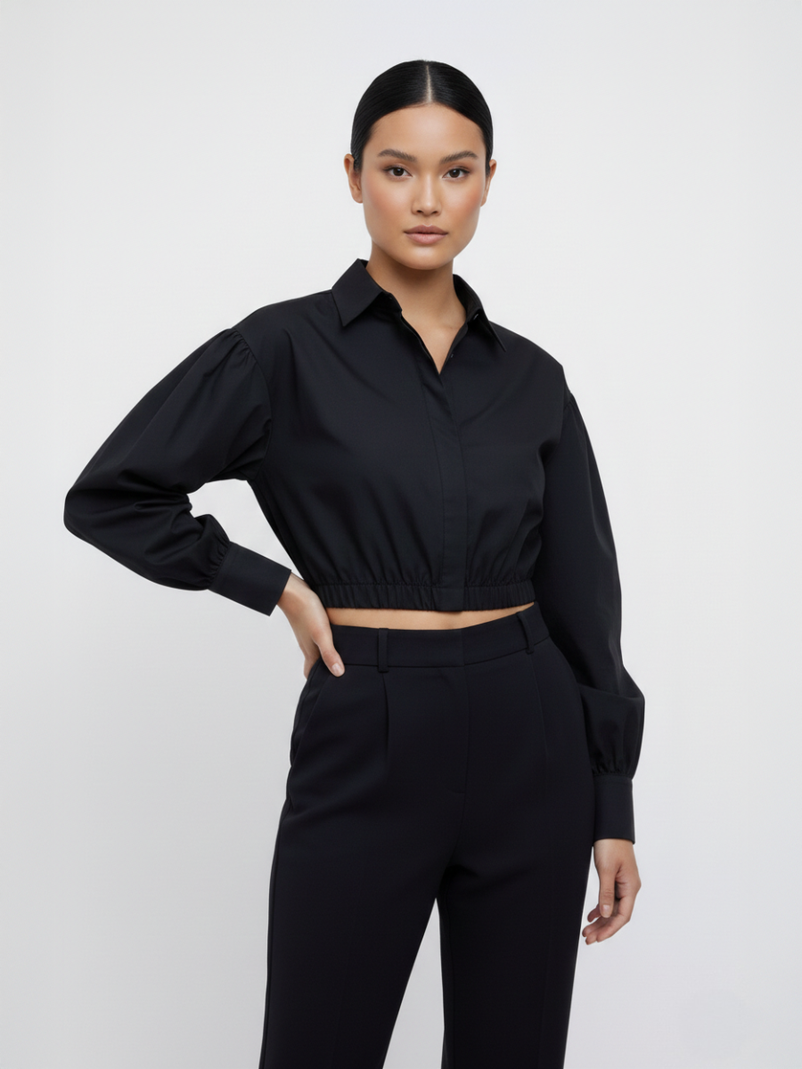 Balloon Sleeve Cropped Mini Shirt
