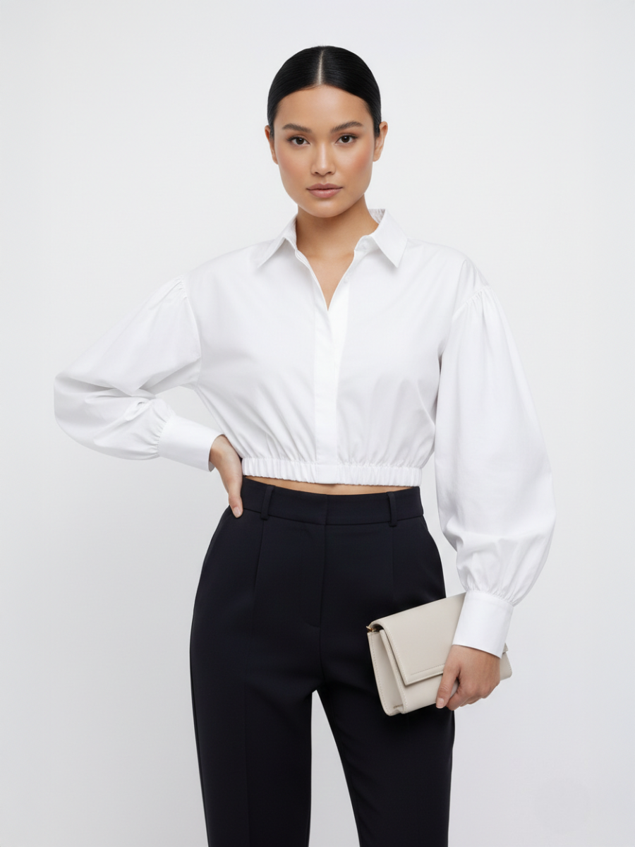 Balloon Sleeve Cropped Mini Shirt