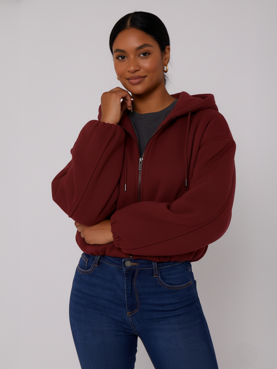 Bubble Hem Cropped Fleece Lined Jacket