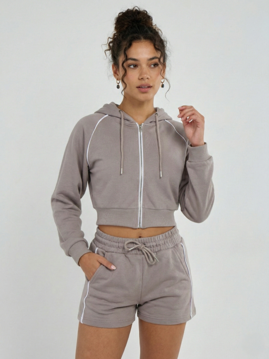 Piping Detail Hoodie & Shorts Co-ord