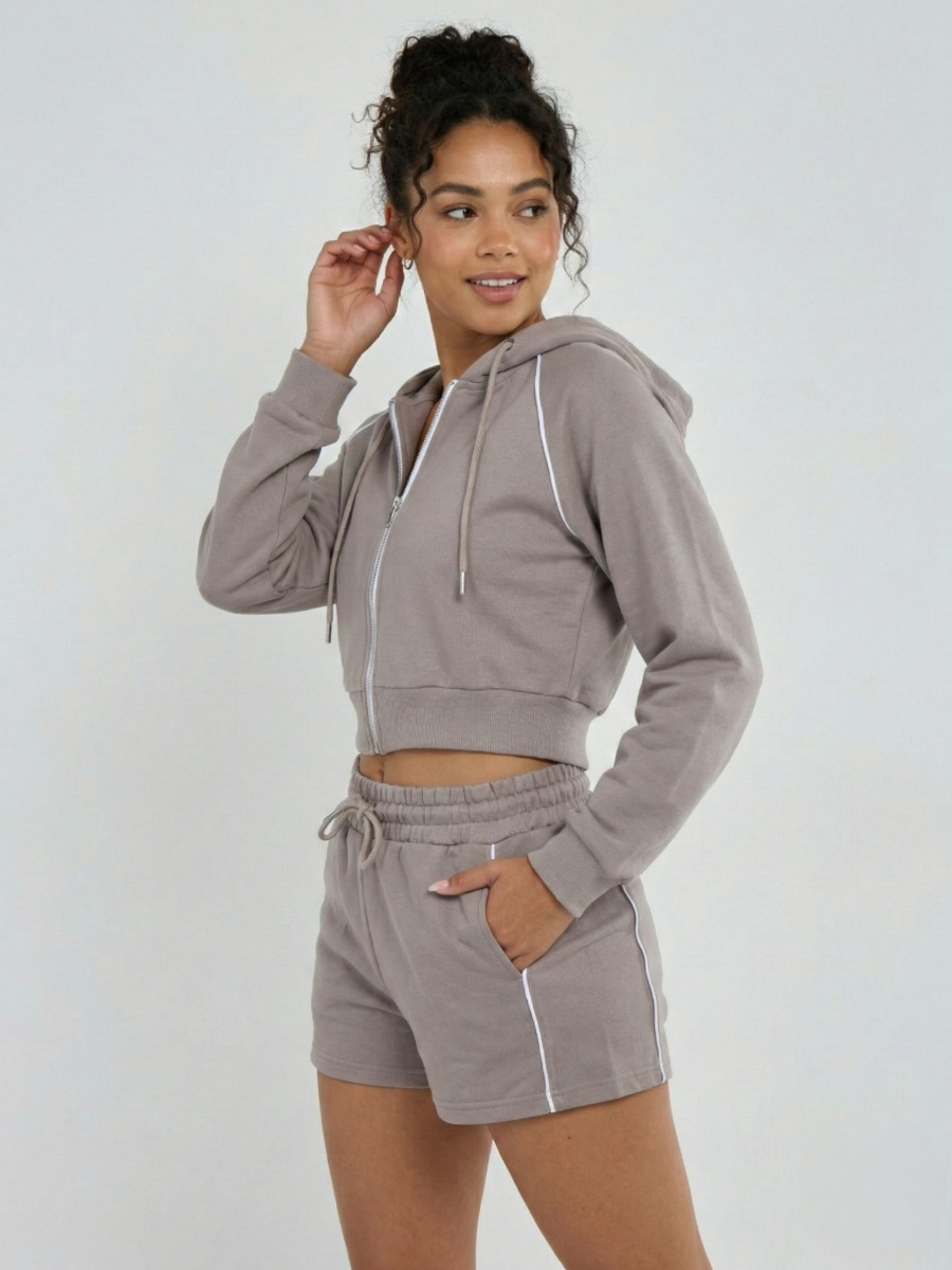 Piping Detail Hoodie & Shorts Co-ord