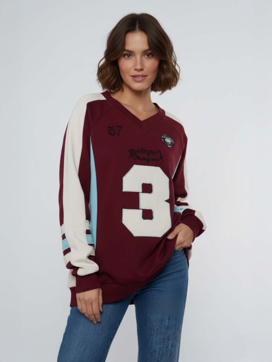 Oversized No.3 Sports V-Neck Sweatshirt
