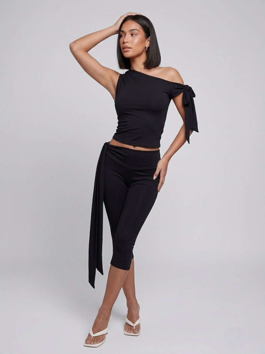Slinky Tie Drop Shoulder Top and 3/4 Legging Co-ord
