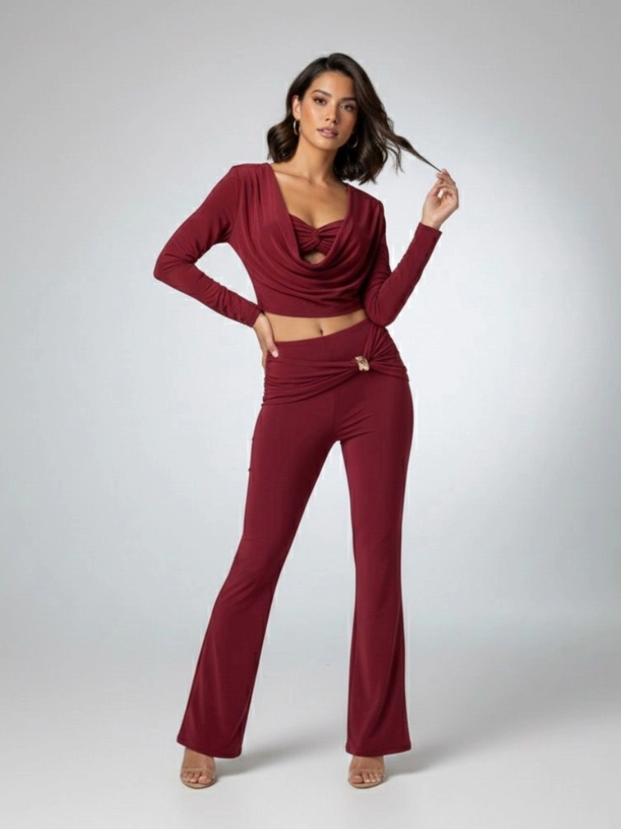 Cowl Neck Crop Top & Flared Trouser Co-ord