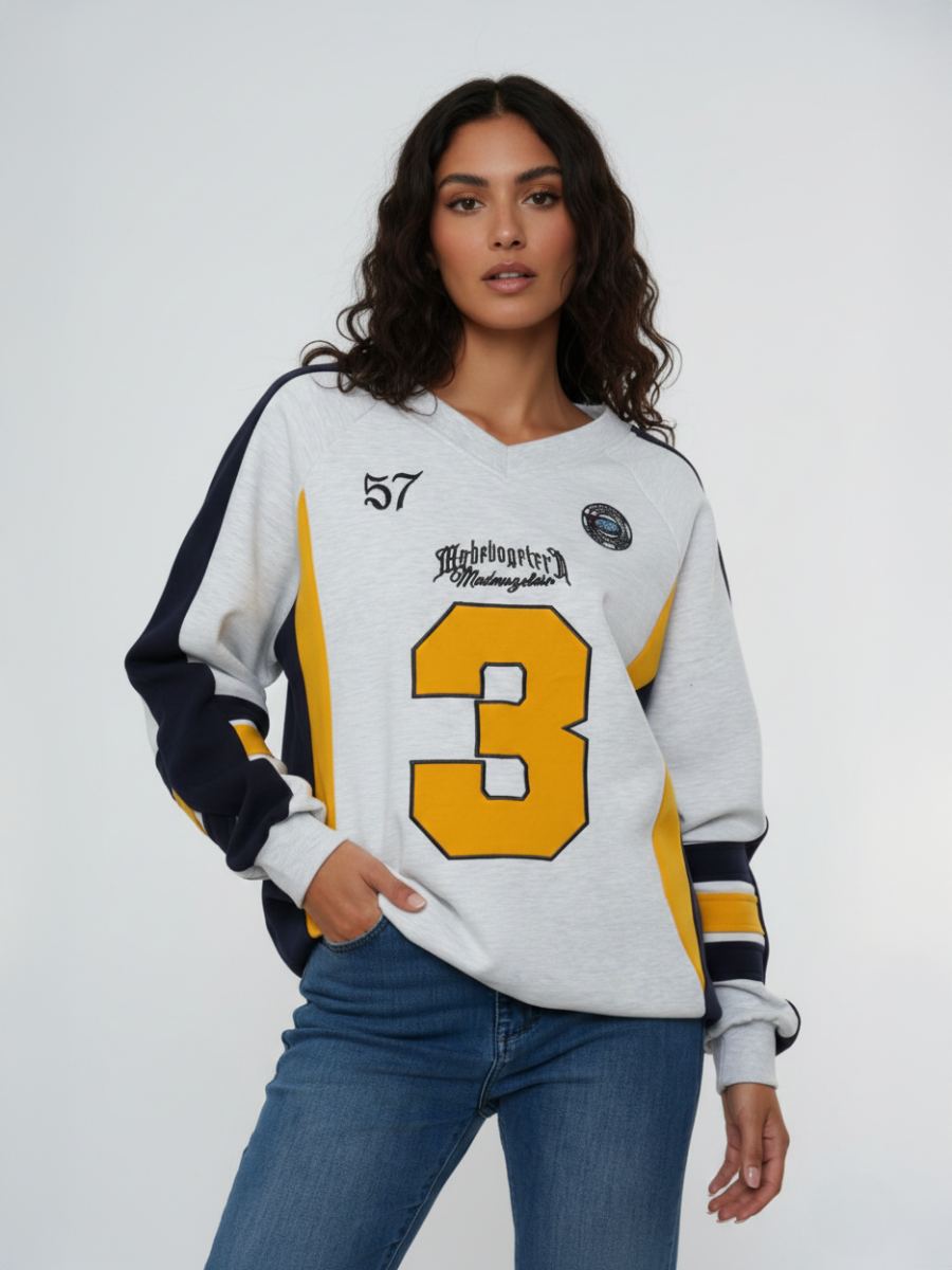 Oversized No.3 Sports V-Neck Sweatshirt