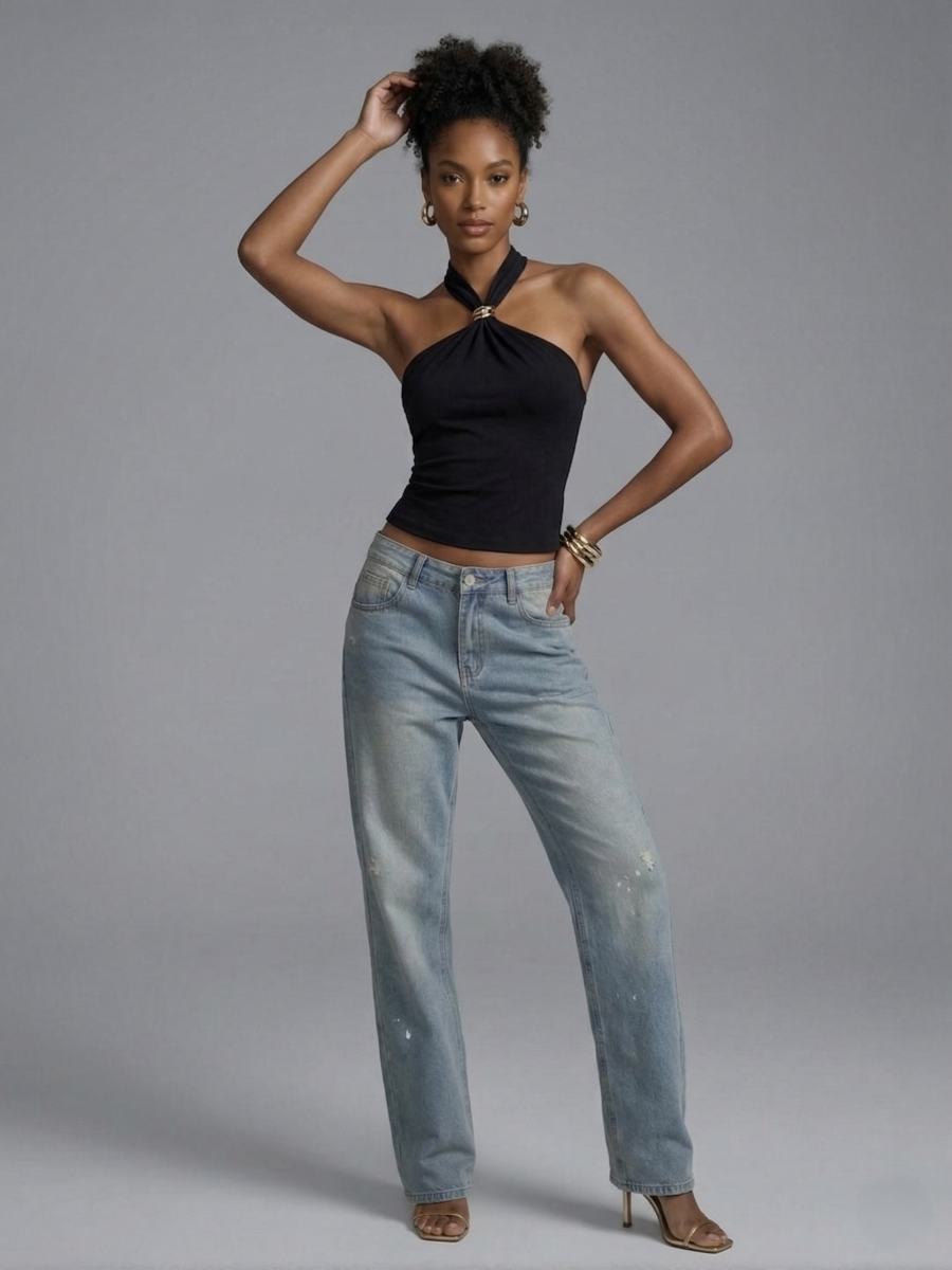 Slinky Buckle Detail Crop Top