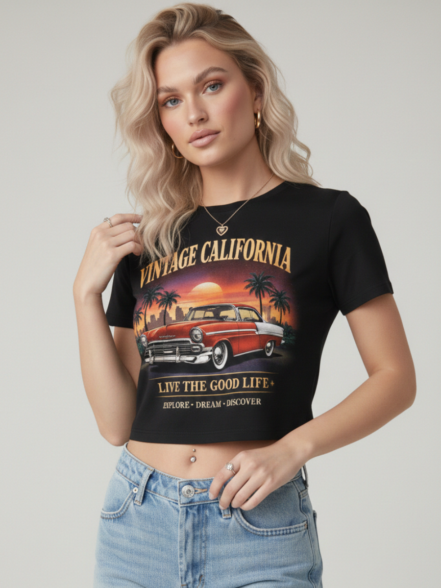 Vintage California Graphic Printed Crop Top