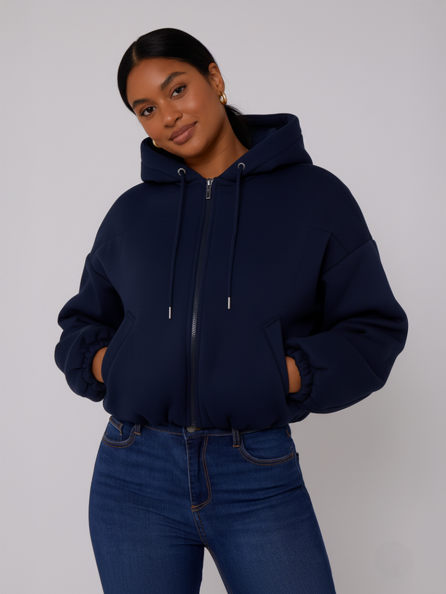 Bubble Hem Cropped Fleece Lined Jacket
