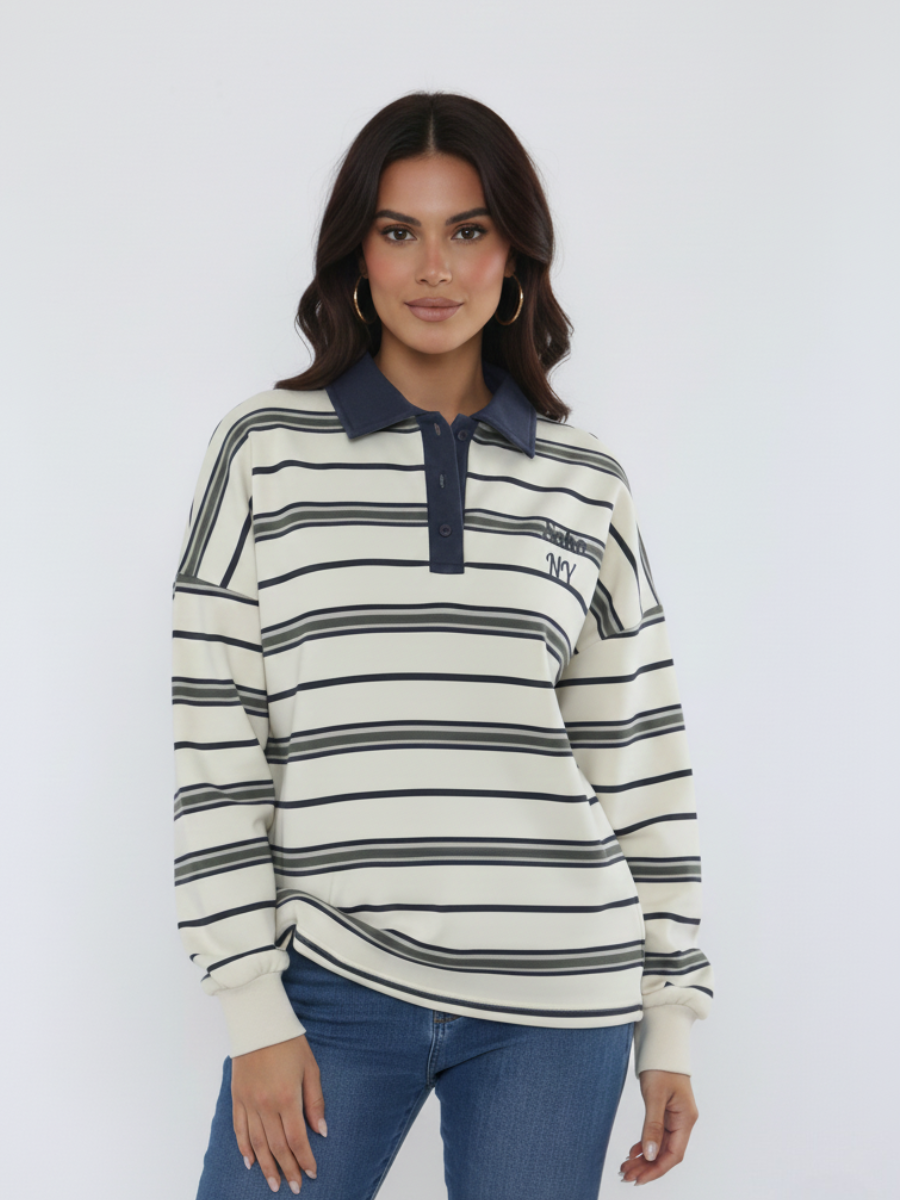 Soho NY Embroidered Rugby Collar Sweatshirt