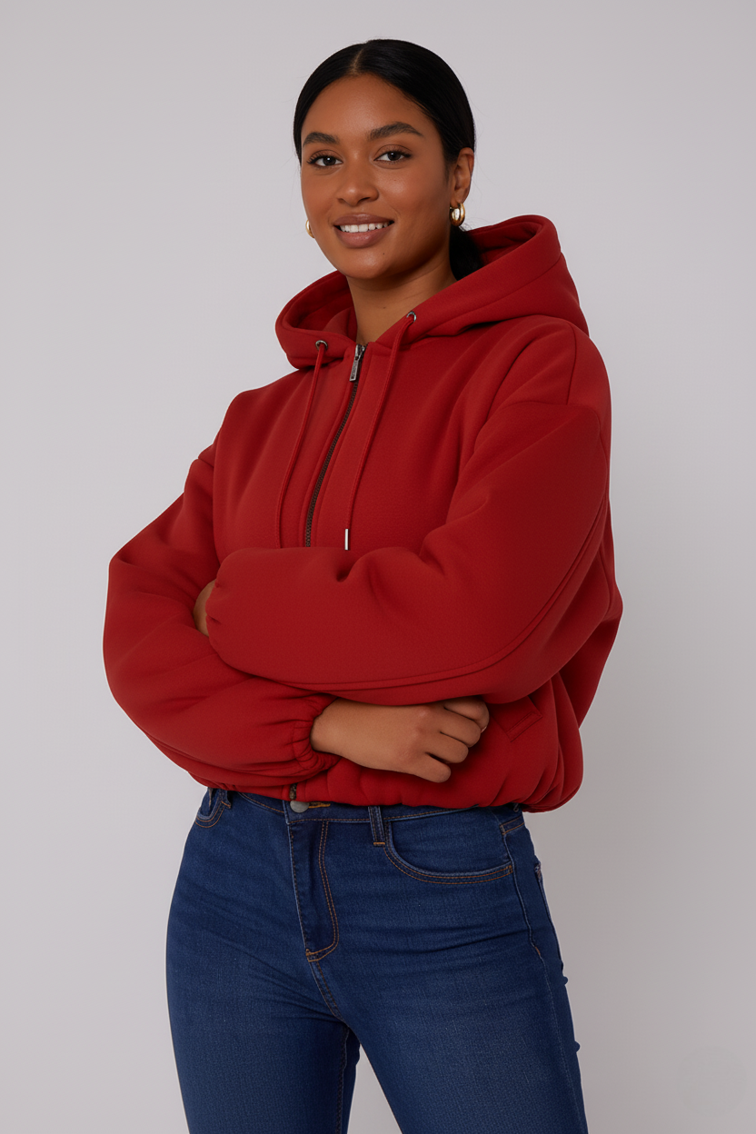 Bubble Hem Cropped Fleece Lined Jacket