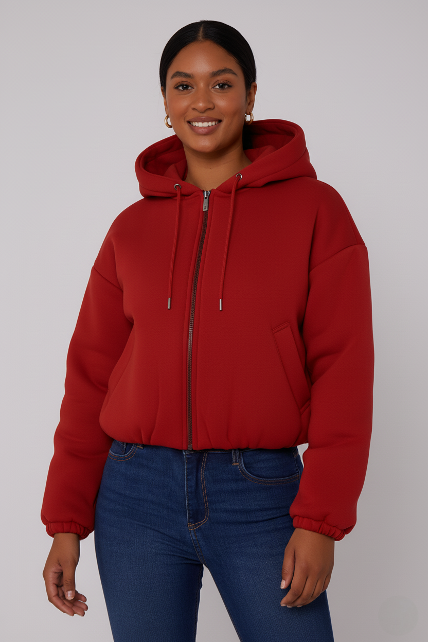 Bubble Hem Cropped Fleece Lined Jacket