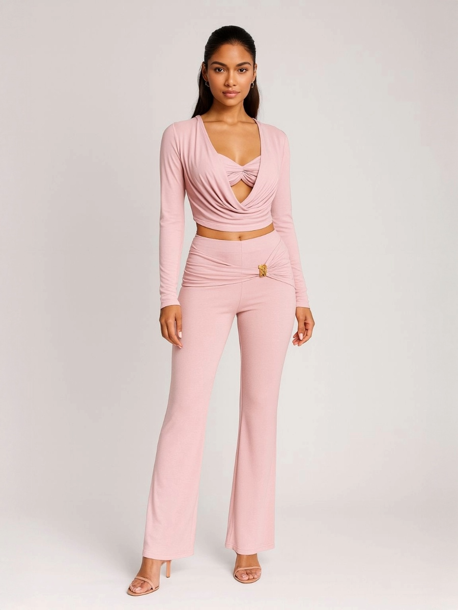 Cowl Neck Crop Top & Flared Trouser Co-ord