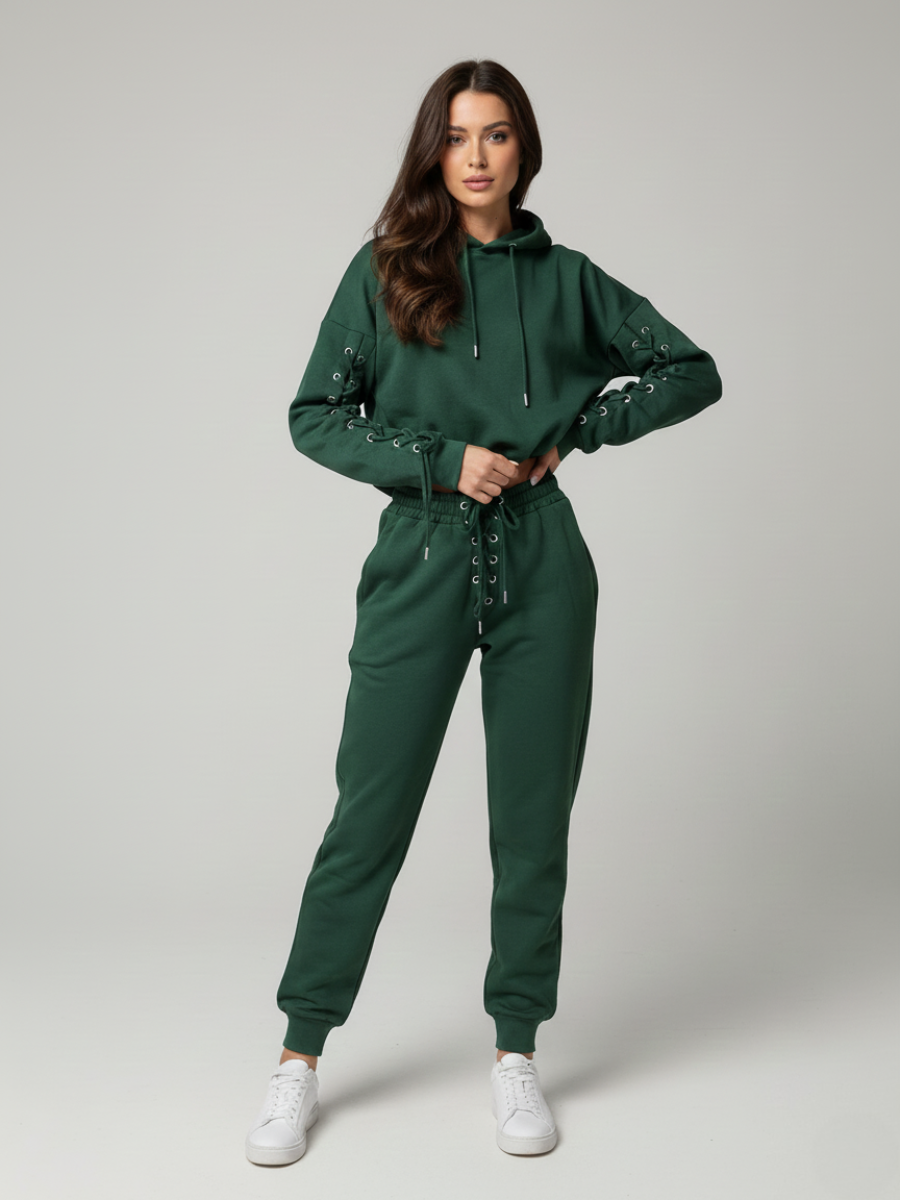 Eyelet Lace Up Detail Hoodie & Jogger Fleece Co-ord