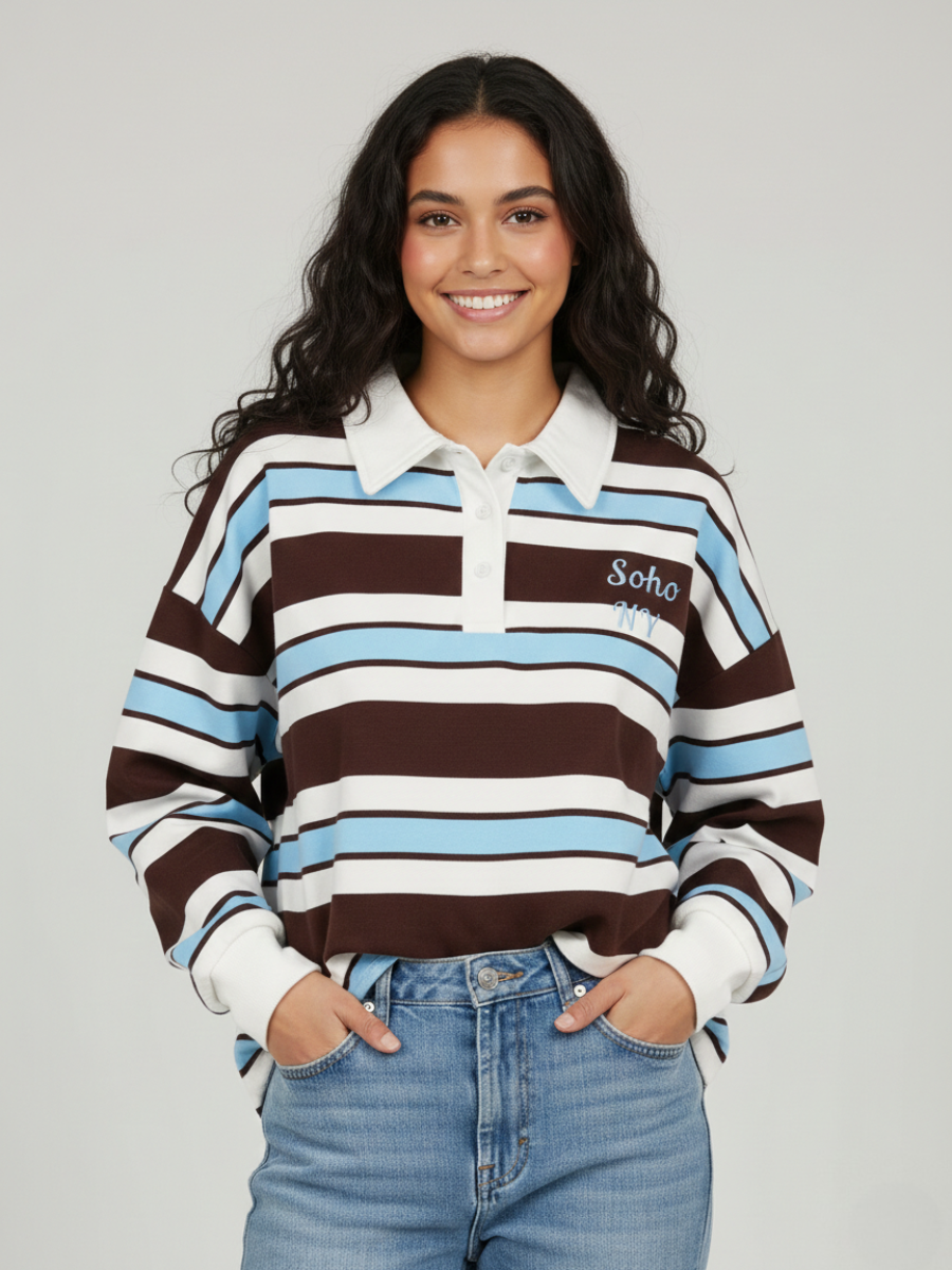 Soho NY Embroidered Rugby Collar Sweatshirt
