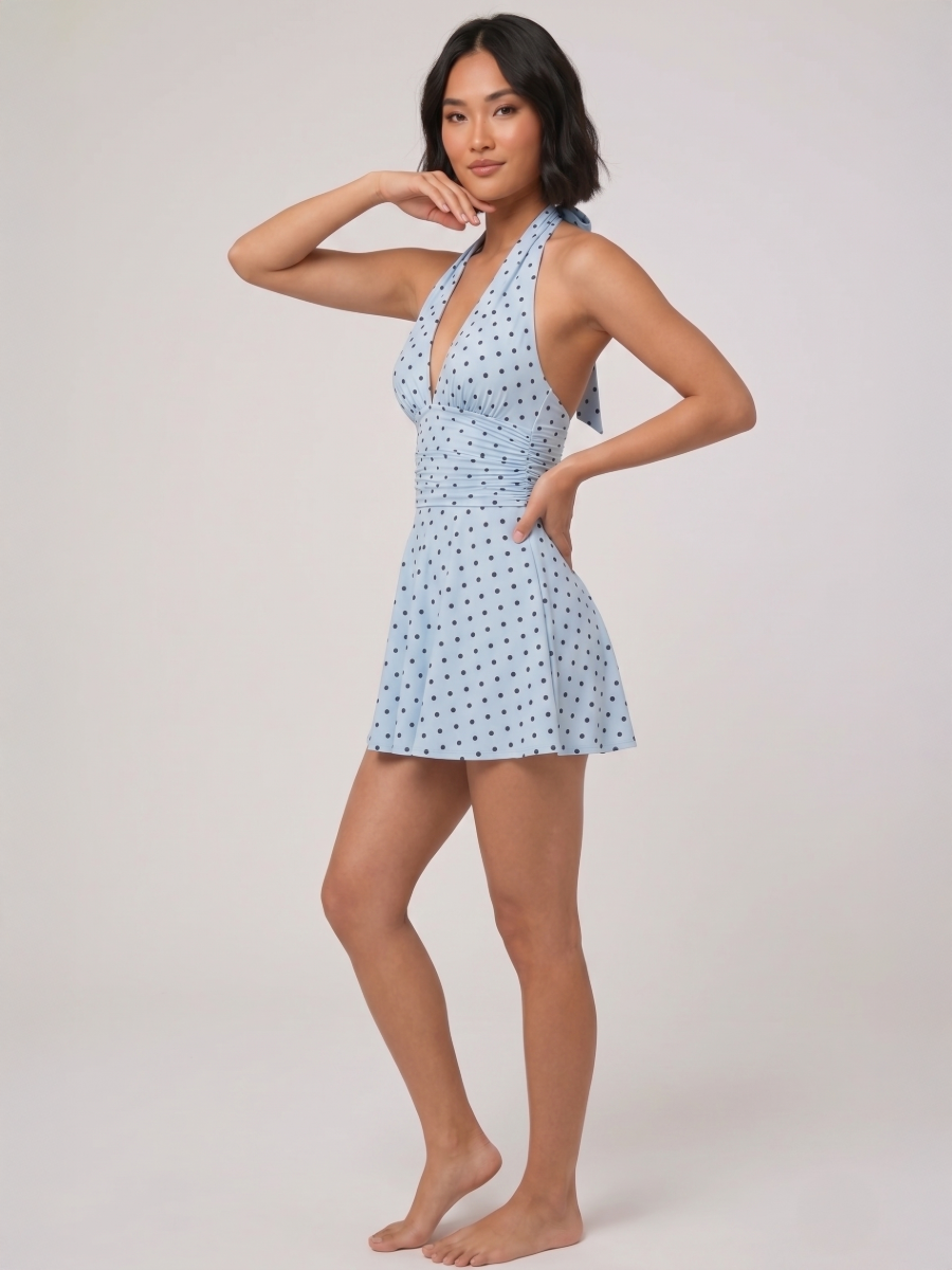 Polka Dot Slinky Halter Neck Mini Dress