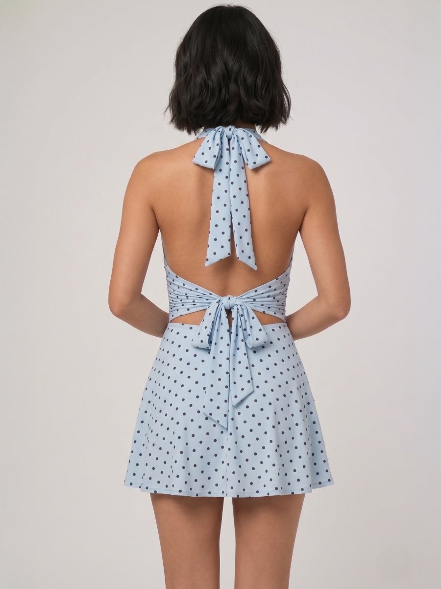 Polka Dot Slinky Halter Neck Mini Dress