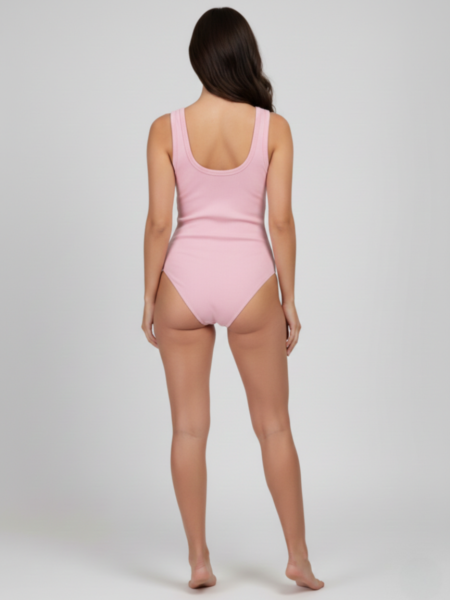Button Detail Ribbed Bodysuit & Fleece Jogger Set
