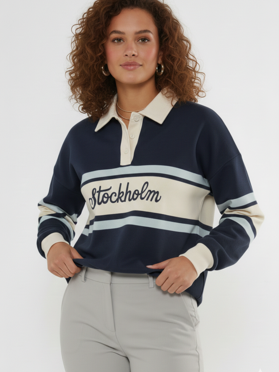 Stockholm Embroidered Rugby Collar Sweatshirt