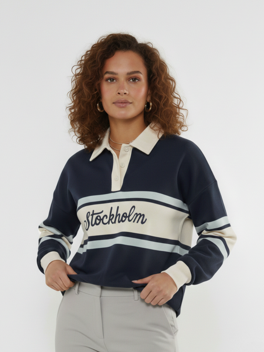 Stockholm Embroidered Rugby Collar Sweatshirt