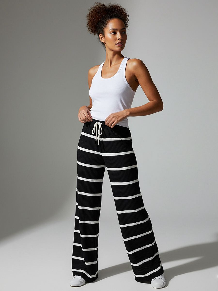 Striped High Waist Flared Trousers