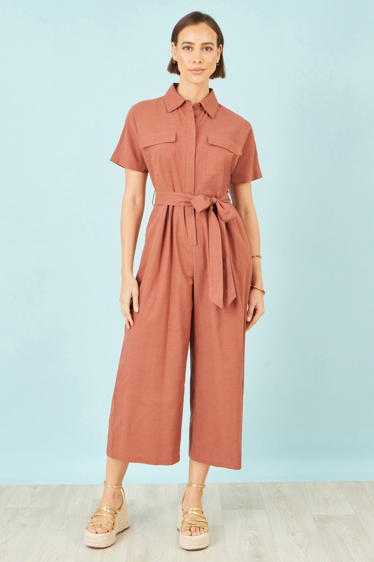 Yumi Brown Utility Relaxed Jumpsuit