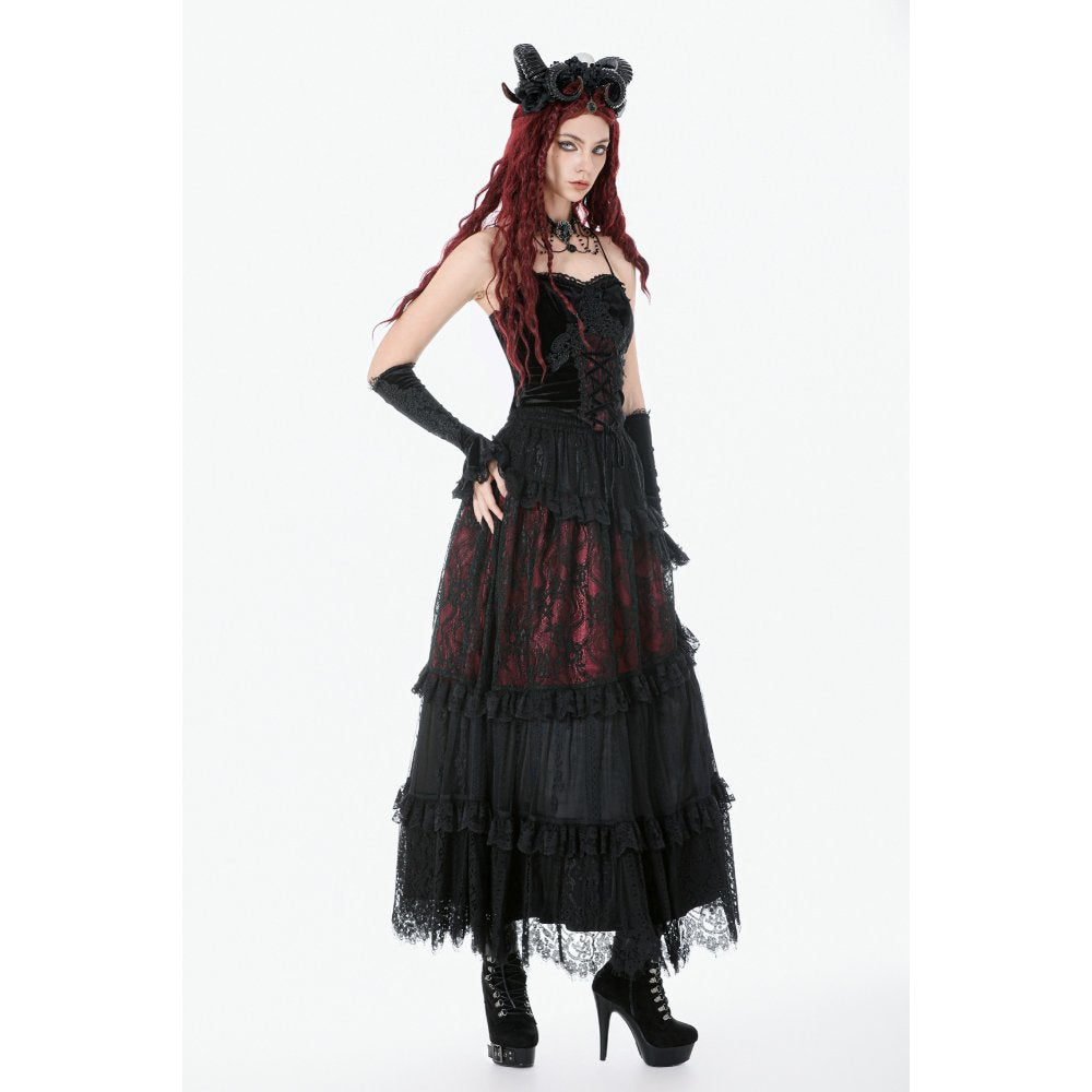 Dark in Love Gothic Black & Red Velvet Lace Corset