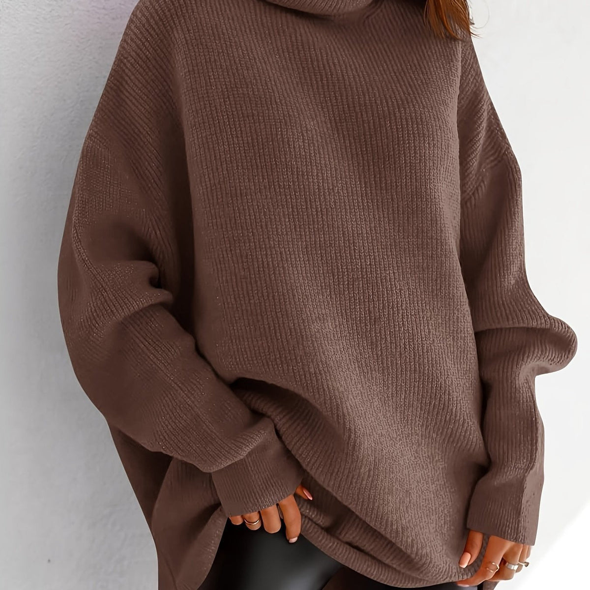 Women's Cozy Oversized Turtleneck Sweater Batwing Chunky