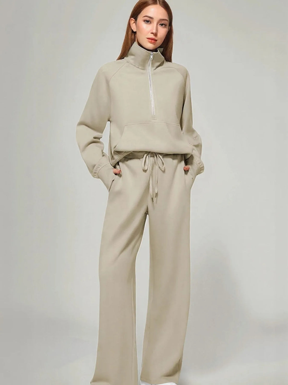 Half Zip Long Sleeve Top and Pants Set