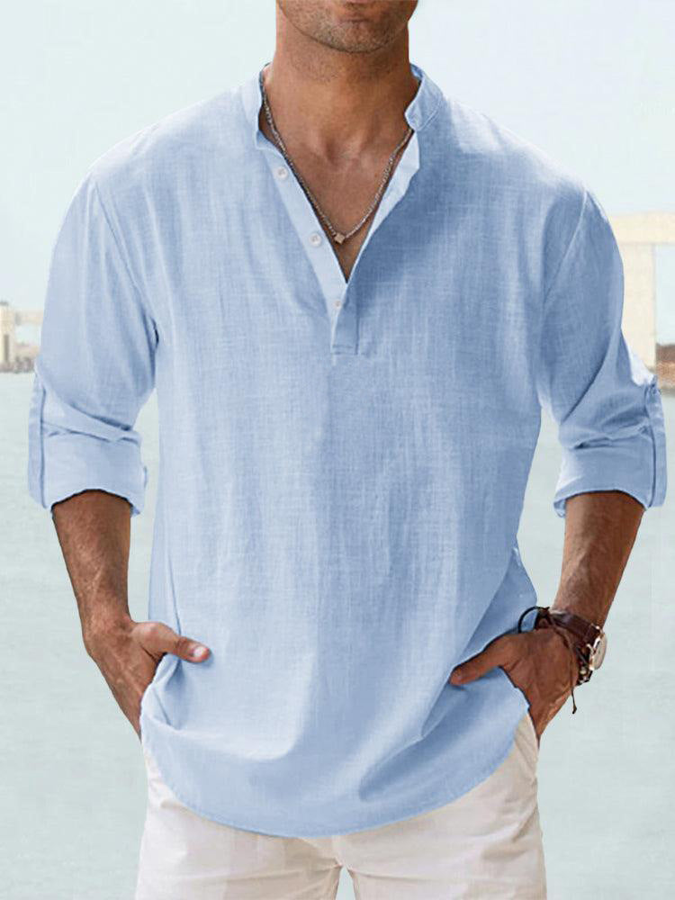 New Men's Casual Blouse Cotton Linen Shirt Loose Tops Long Sleeve Tee Shirt Spring Autumn Casual Handsome Men's Shirts