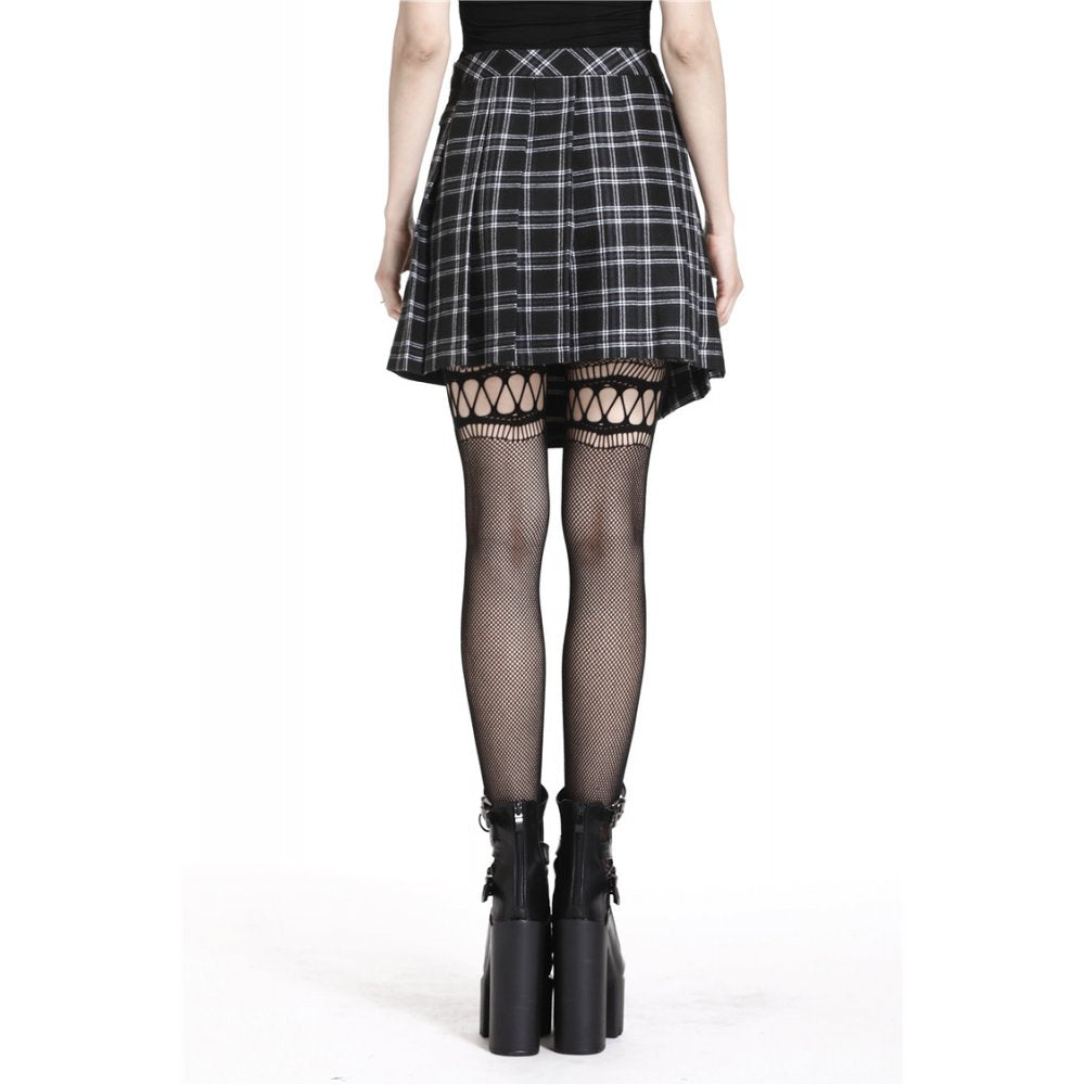 Dark in Love Leah Gothic Tartan Mini Skirt - Black & White Plaid
