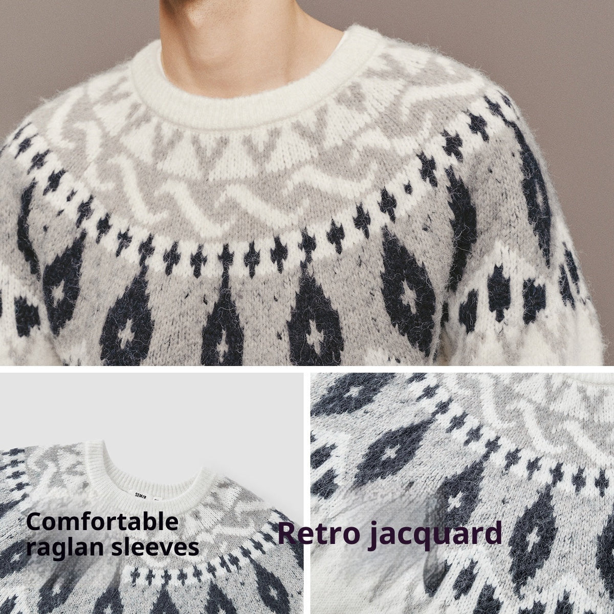 Men's Round Neck Jacquard Christmas Knitted Sweater
