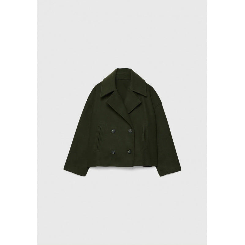 Ins Double-breasted Lapel Blazer Jacket Fashion Loose Woolen Short Coat Elegant Commuting Women's Clothing