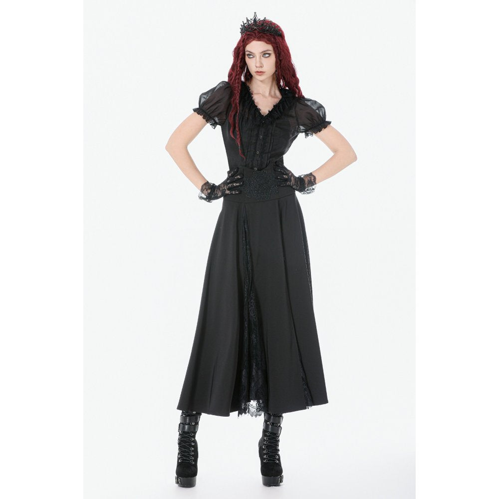 Dark in Love Dalaria High Waist Gothic Long Skirt - Lace Inset Panel