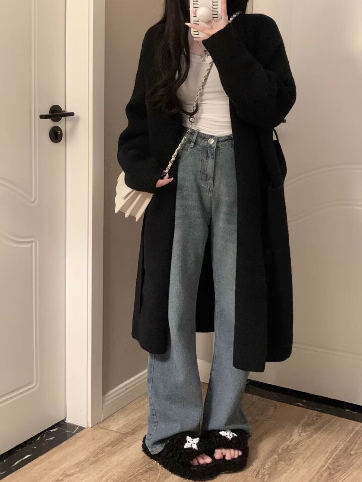 Women's Mid-length Knitted Cardigan V-neck Thickened Sweater Coat