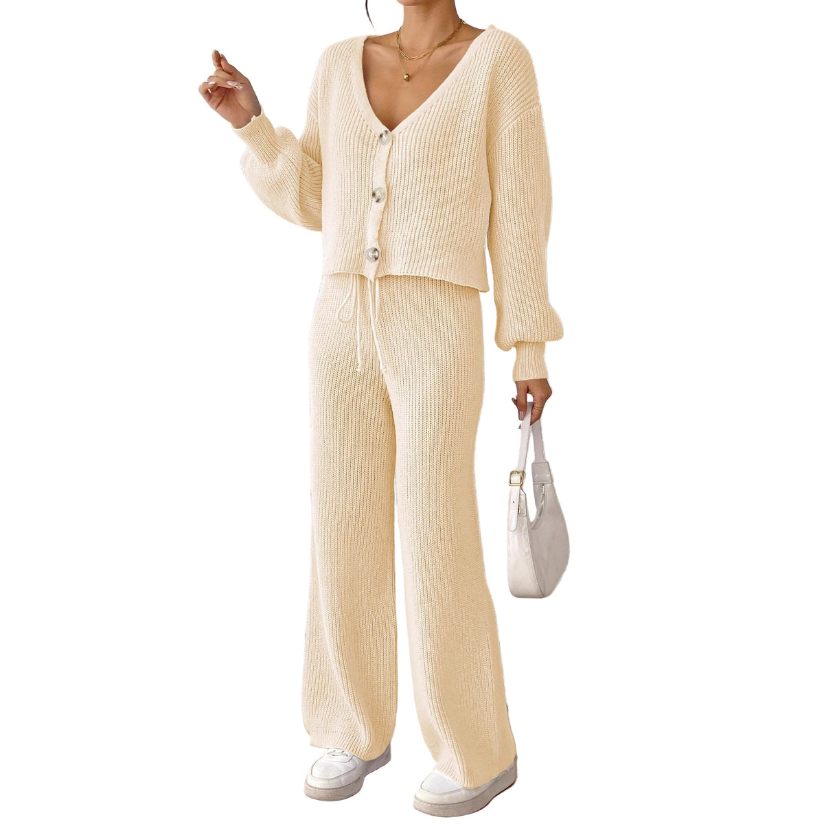 Autumn & Winter Women’s Elegant Solid-Colour Set – Chic Short Top and Matching Bottom