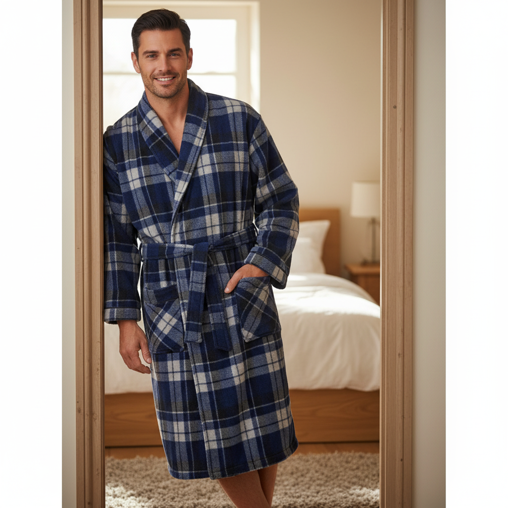 Men's Check Fleece Dressing Gown