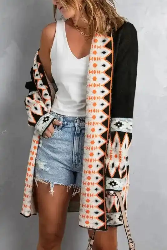Aztec Print Duster Cardigan Women UK