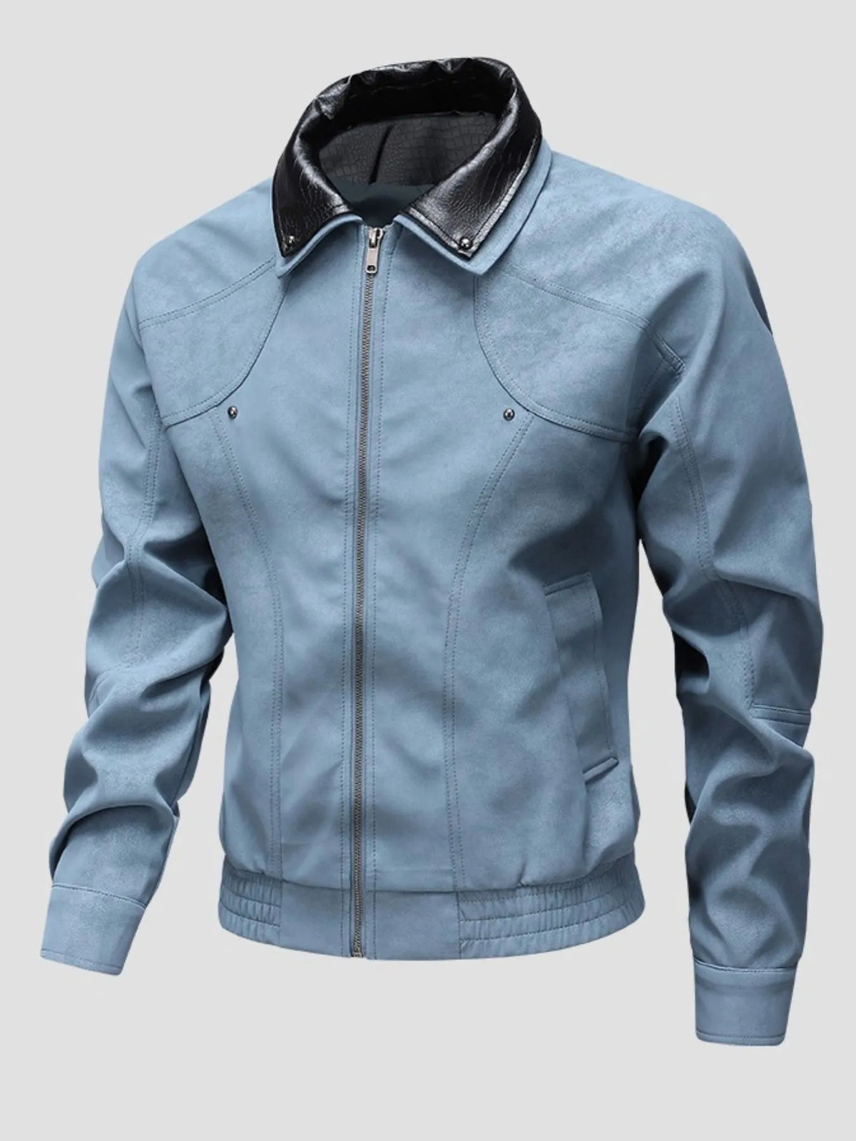 Men's Plus Size Leather Bomber Jacket with Full Zip Front