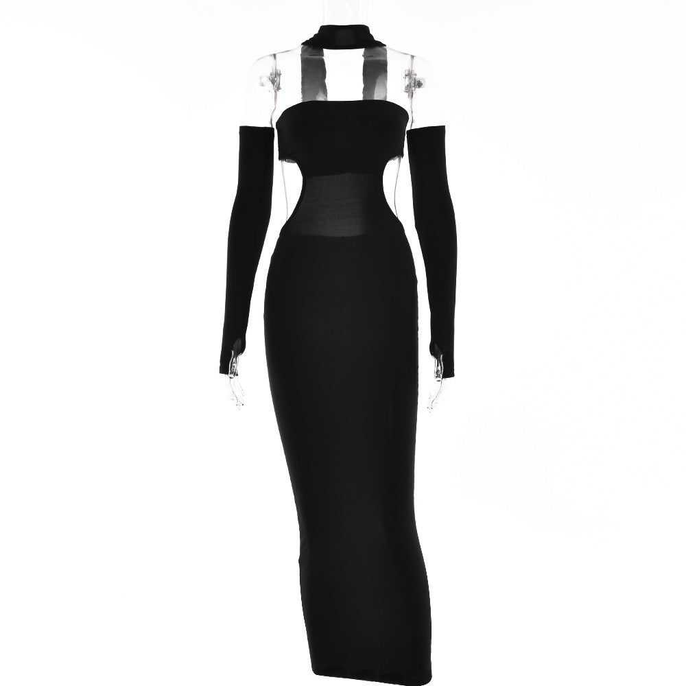 Women's Fashion Backless Solid Color Hanging Neck Dress