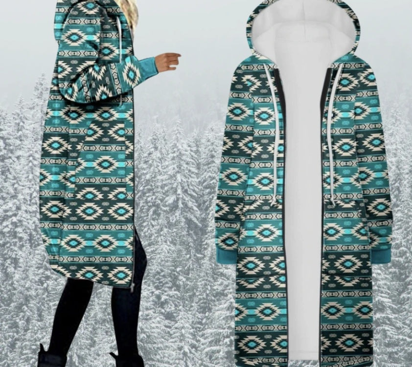 Printed Mid-length Hooded Women's Trench Coat