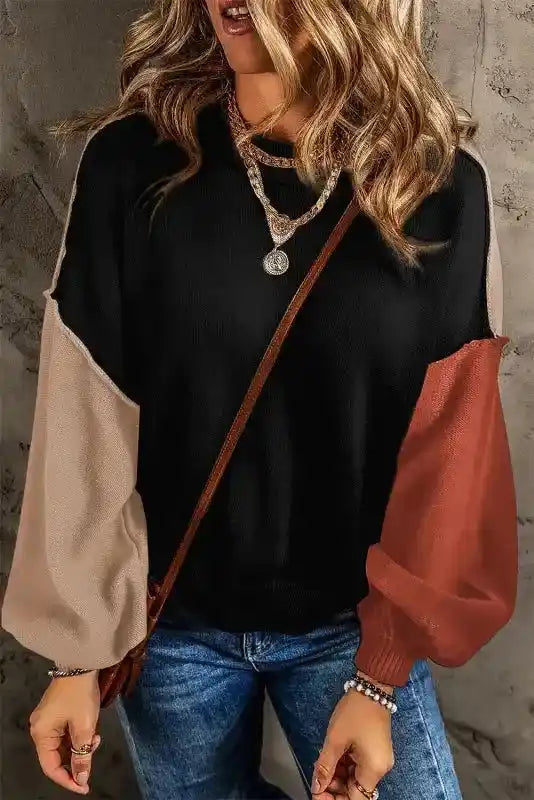 Coffee Leopard Print Colourblock Pullover Sweater Women UK