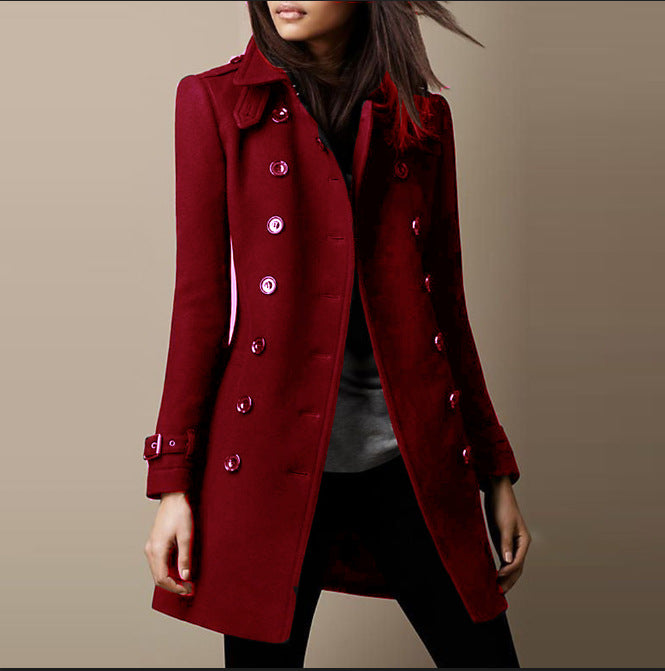 Streetwear Women Jackets Lined Double-breasted Ladies Loose Wool Overcoat Elegant Lapel Solid Pocketed Coats For Autumn Winter