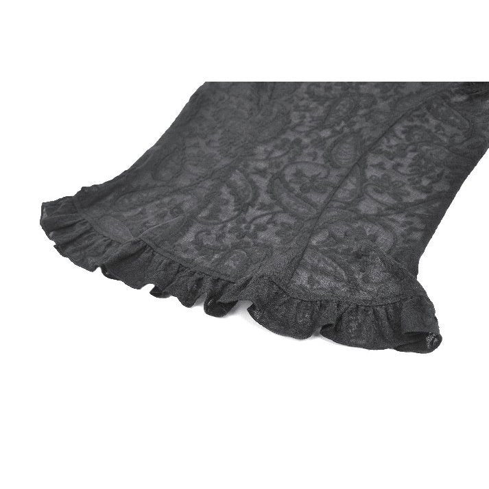 Black Floral Lace High-Neck Gothic Shoulder-Mantle Corset Top