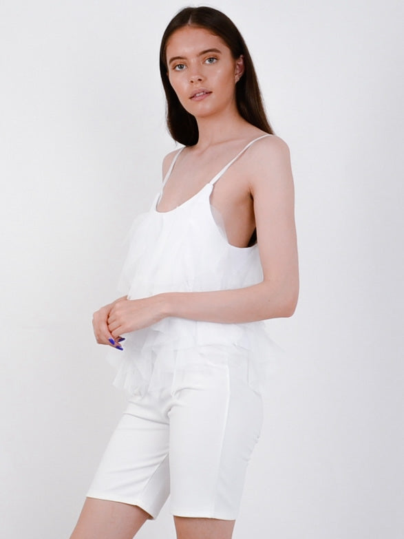 Frill Mesh Trim Cami Top