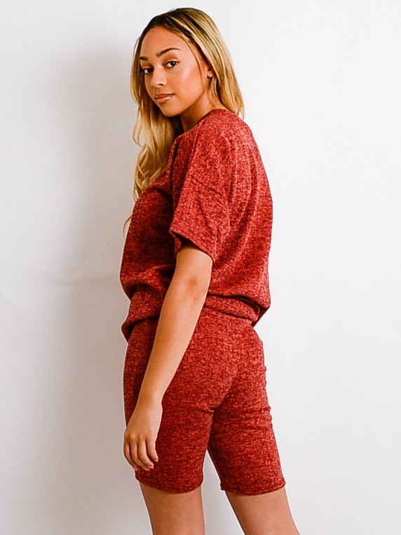 Melange Knit Oversized T-Shirt & Shorts Co-ord
