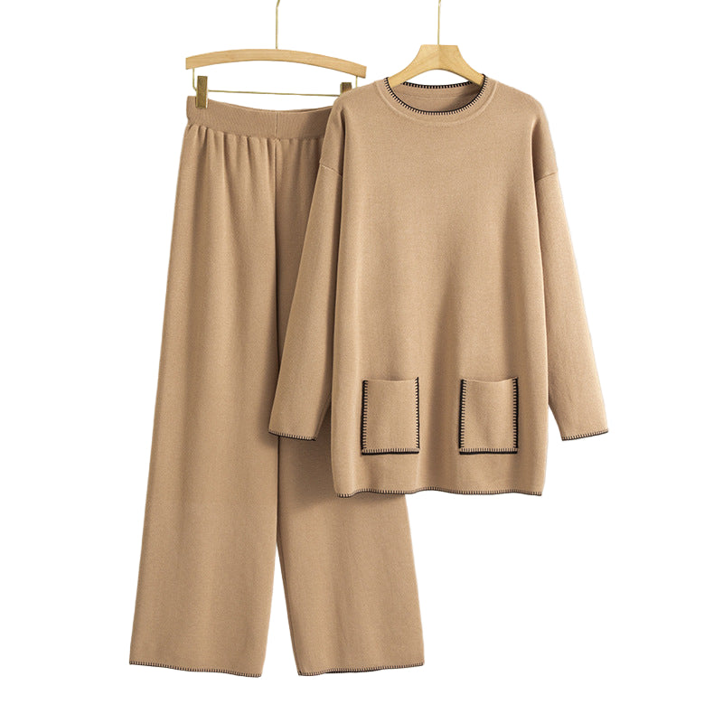 Women’s Knitted Suit – New Western Style Mid-Length Cardigan & Matching Pants