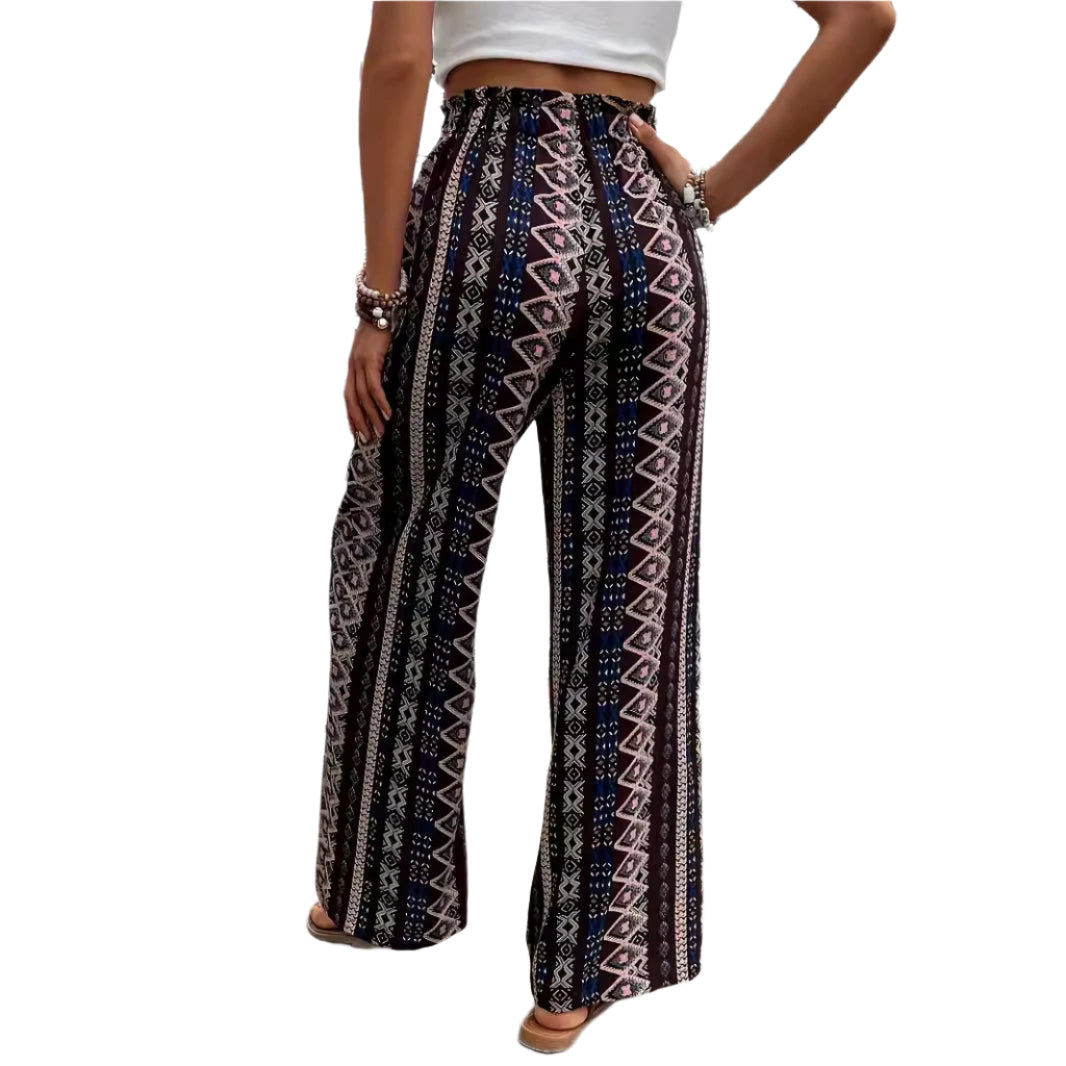 Bohemian Print Loose-fitting Wide-leg Trousers