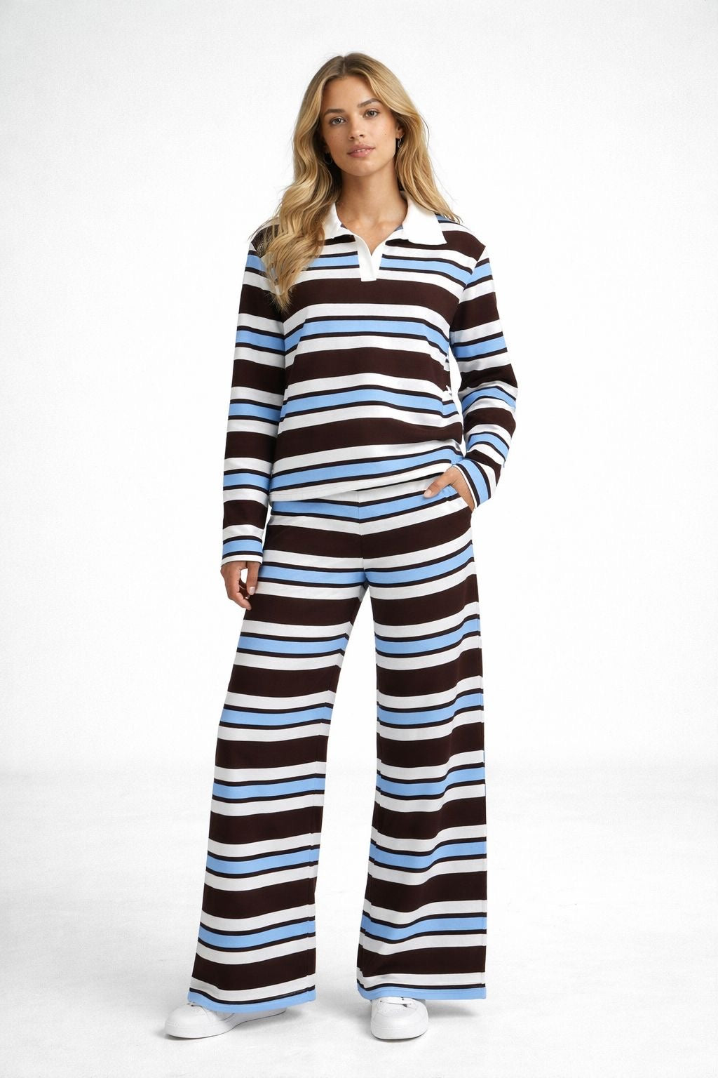 Striped Collar Top and Wide Leg Trouser Co-Ord