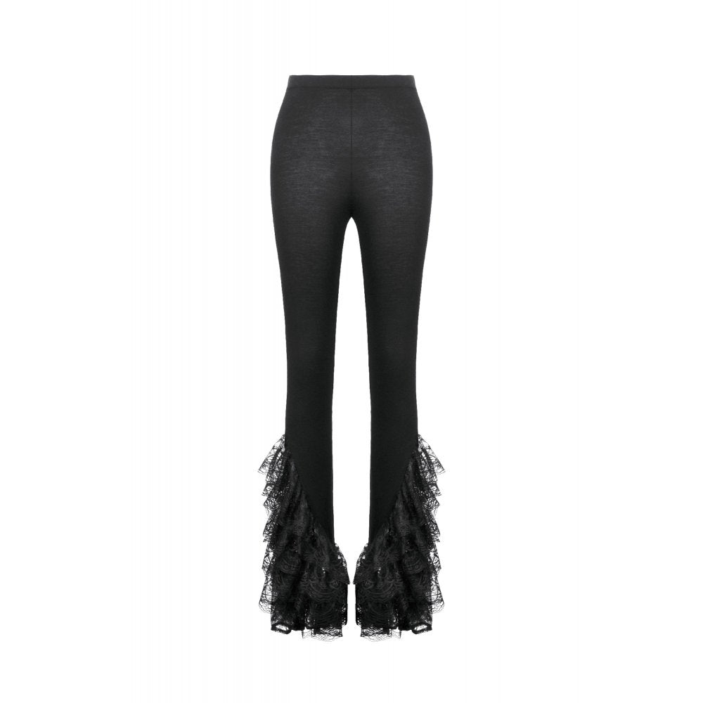 Dark in Love Goth Flare Leggings with Lace Frills